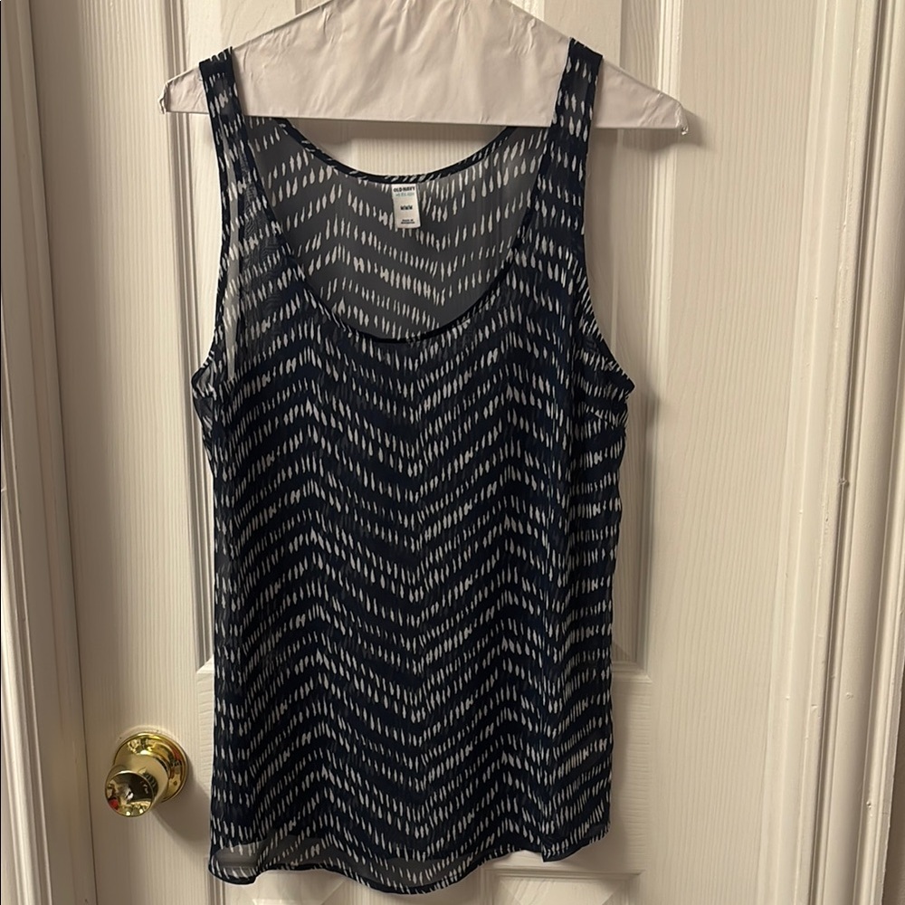 Women's Navy and White Patterned Tank Top